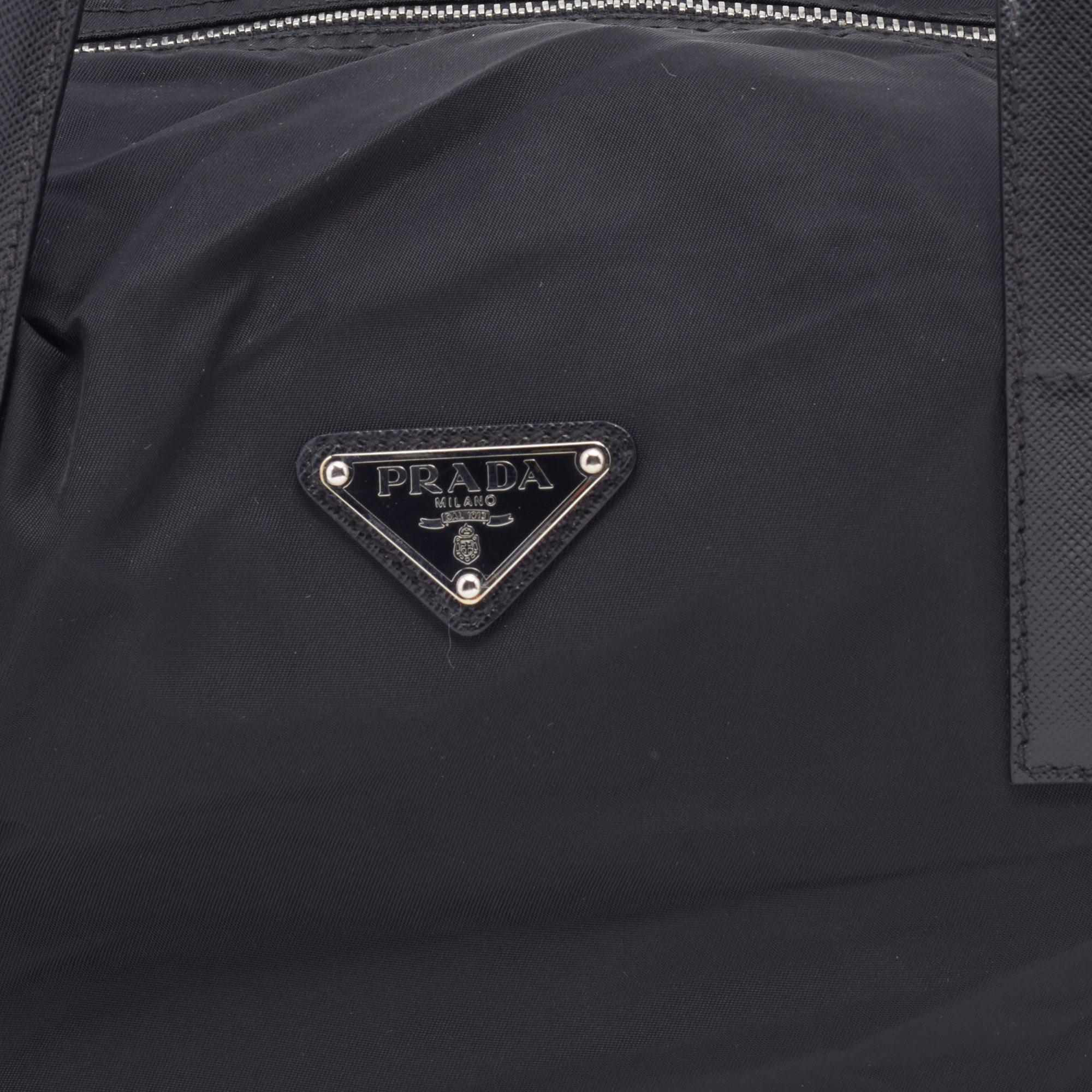 Prada Black Saffiano Leather And Nylon Duffel Bag 2