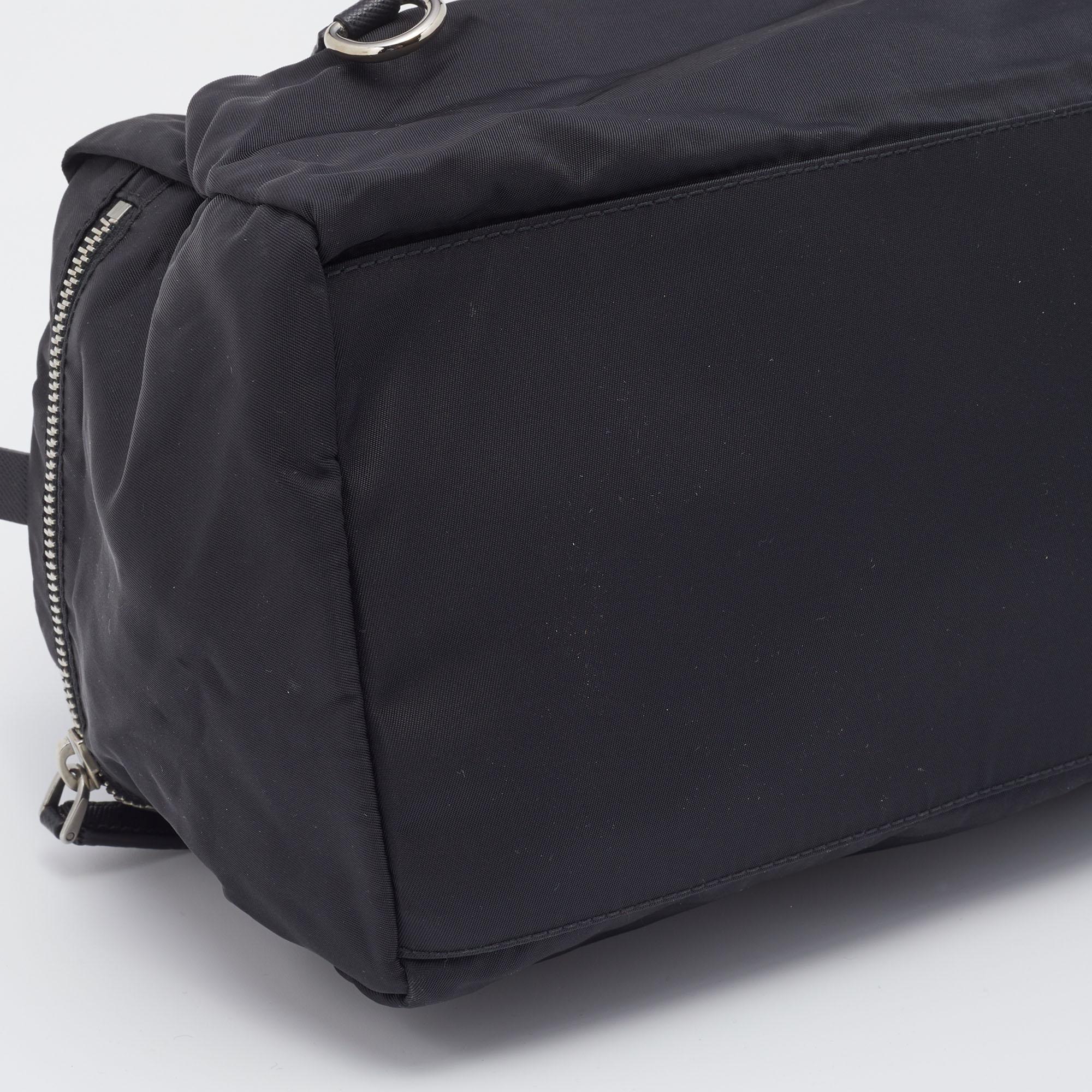 Prada Black Saffiano Leather And Nylon Duffel Bag 5