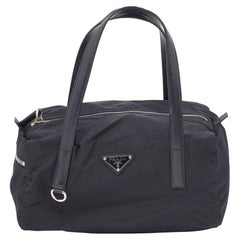 Prada Black Saffiano Leather And Nylon Duffel Bag