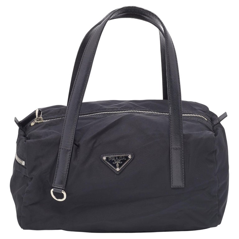 Prada Black Saffiano Leather And Nylon Duffel Bag at 1stDibs