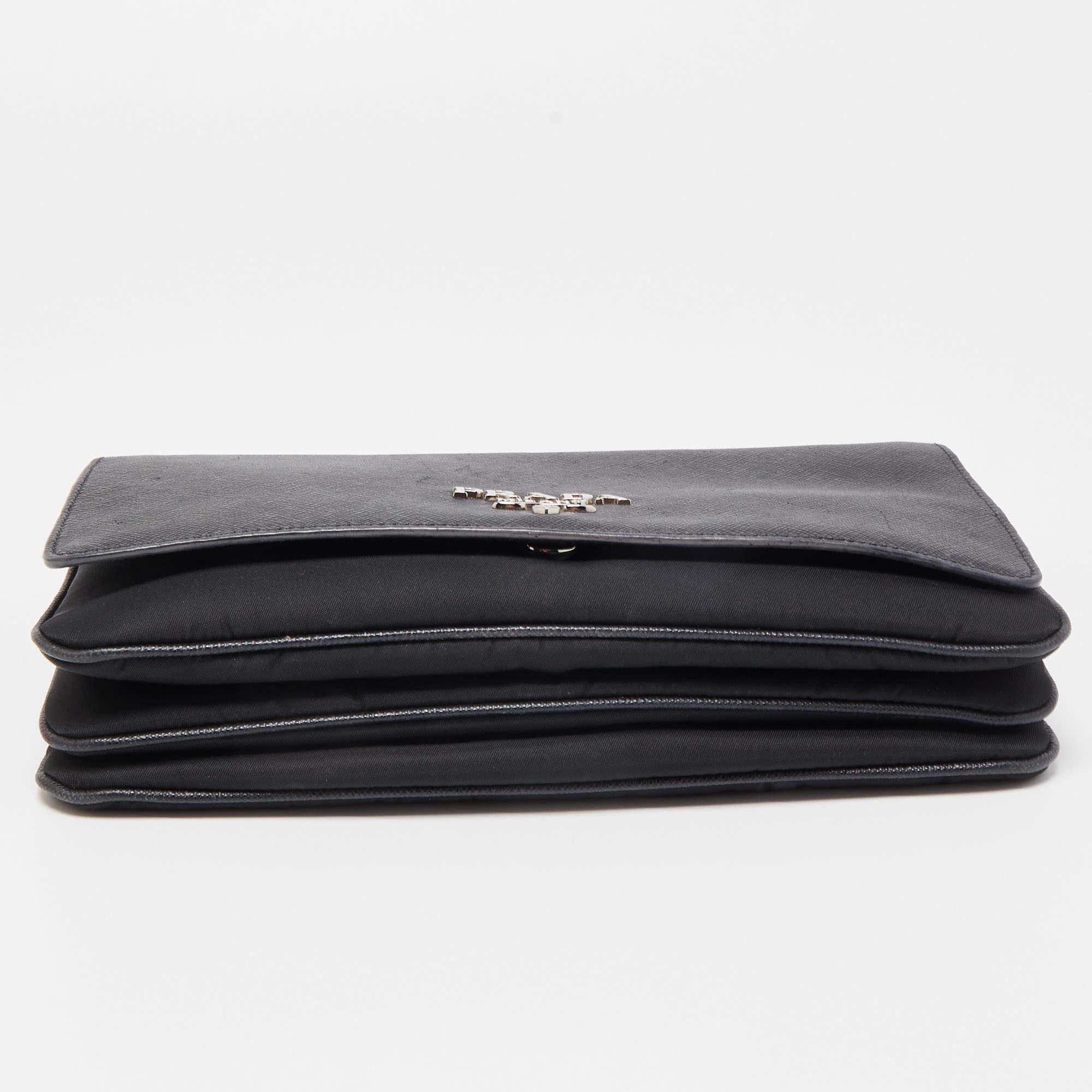 Prada Black Saffiano Leather and Nylon Logo Flap Shoulder Bag 6
