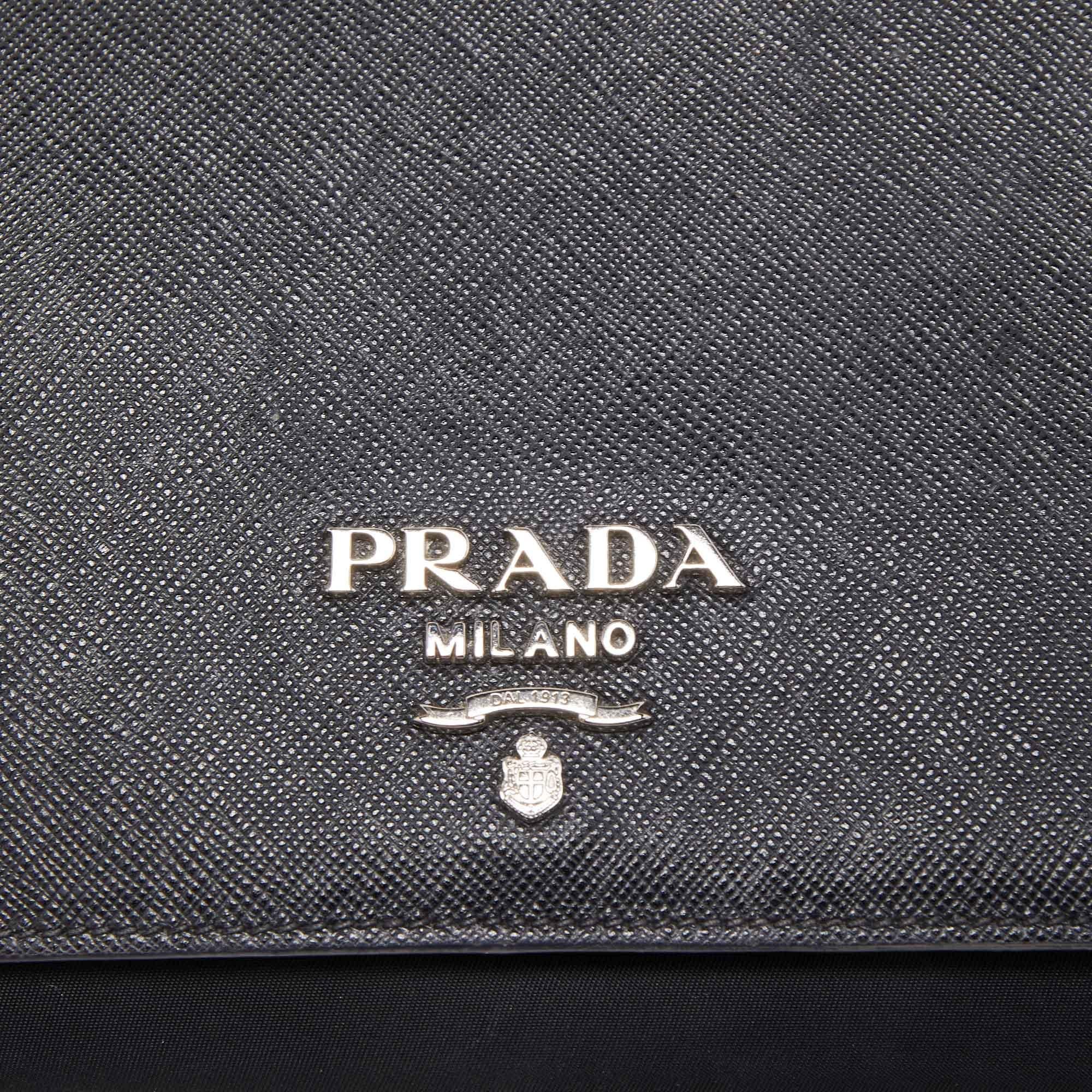 Prada Black Saffiano Leather and Nylon Logo Flap Shoulder Bag 8
