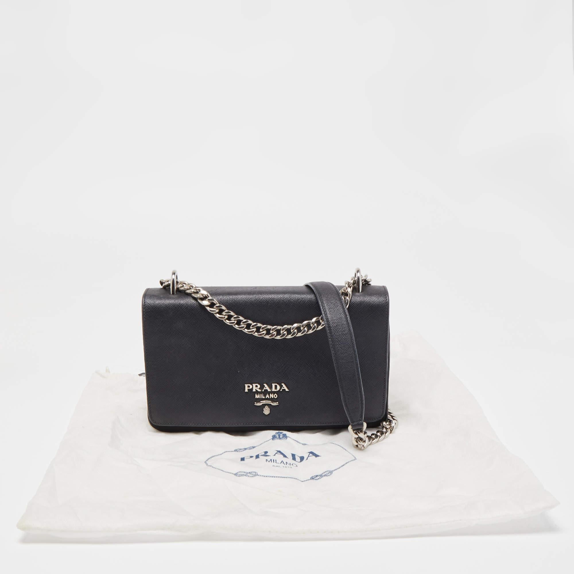 Prada Black Saffiano Leather and Nylon Logo Flap Shoulder Bag 9
