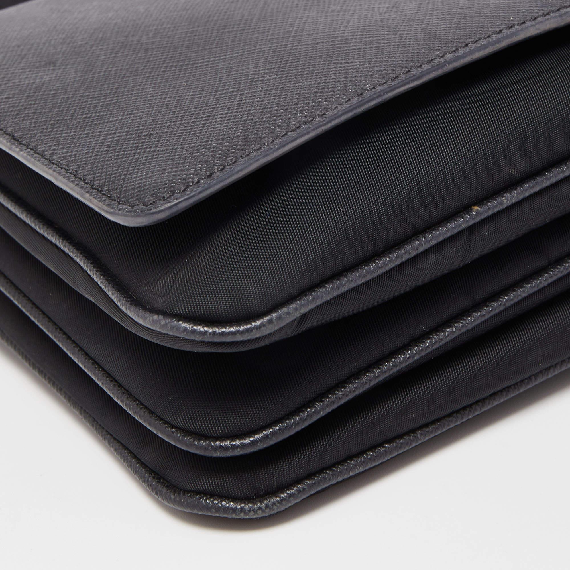 Prada Black Saffiano Leather and Nylon Logo Flap Shoulder Bag 3