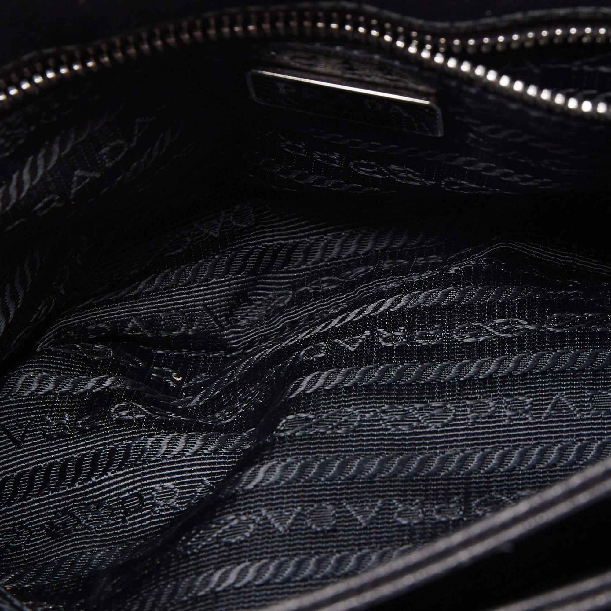 Prada Black Saffiano Leather and Nylon Logo Flap Shoulder Bag 4