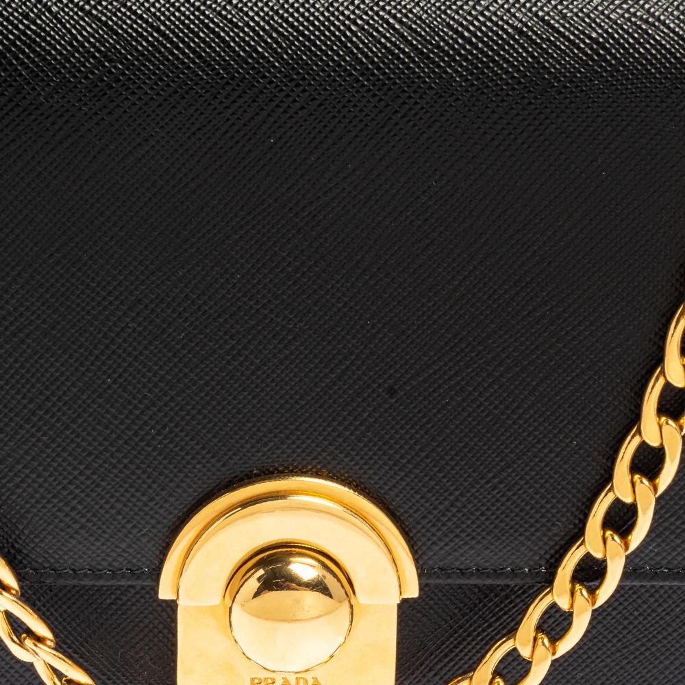 Prada Black Saffiano Leather Arcade Wallet on Chain 7