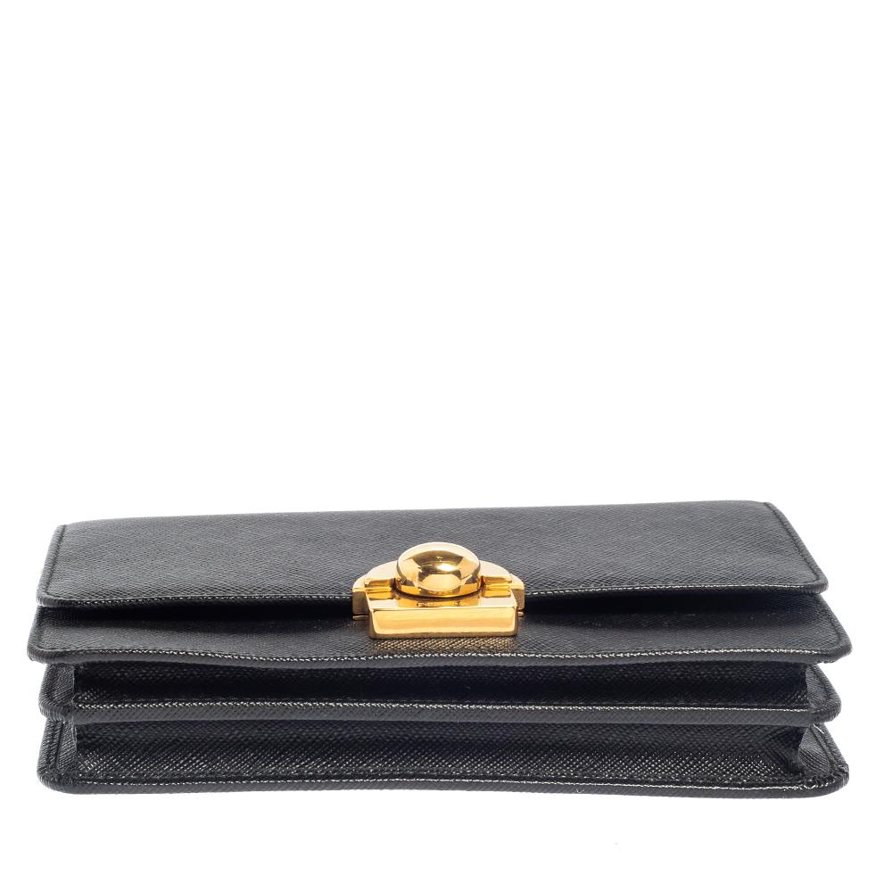 Prada Black Saffiano Leather Arcade Wallet on Chain 2