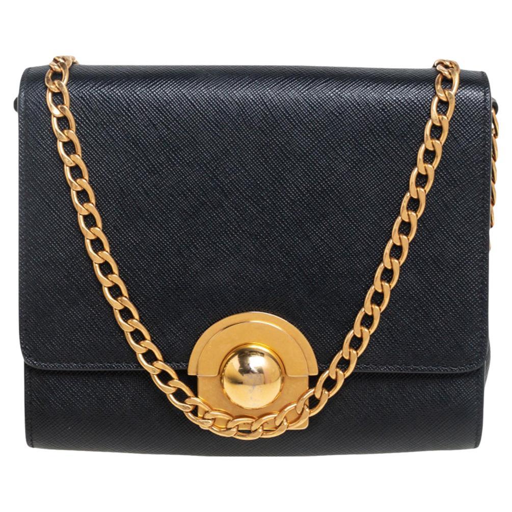 Prada Black Saffiano Leather Arcade Wallet on Chain