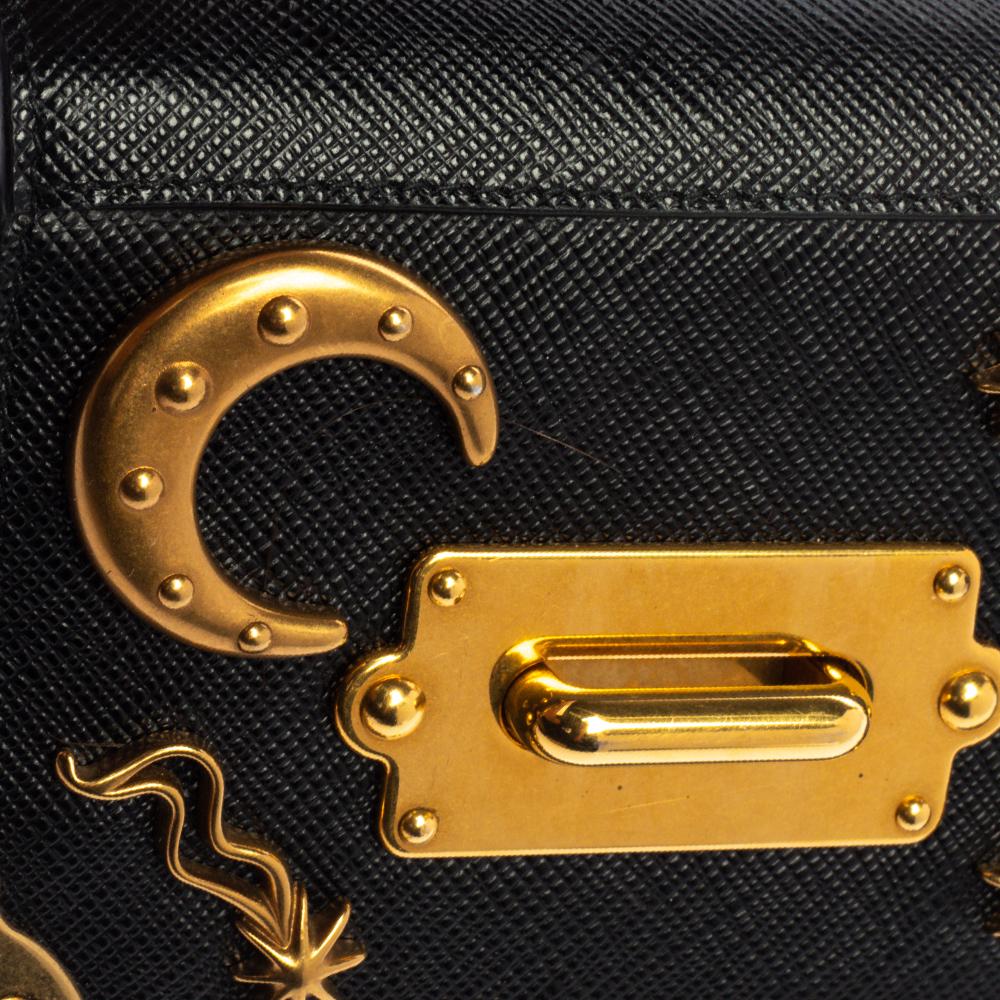 Prada Black Saffiano Leather Astrology Celestial Cahier Crossbody Bag 6