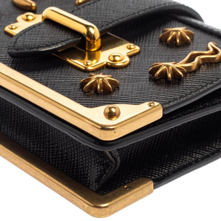 Prada Black Velvet And Saffiano Leather Astrology Celestial Cahier  Crossbody Bag
