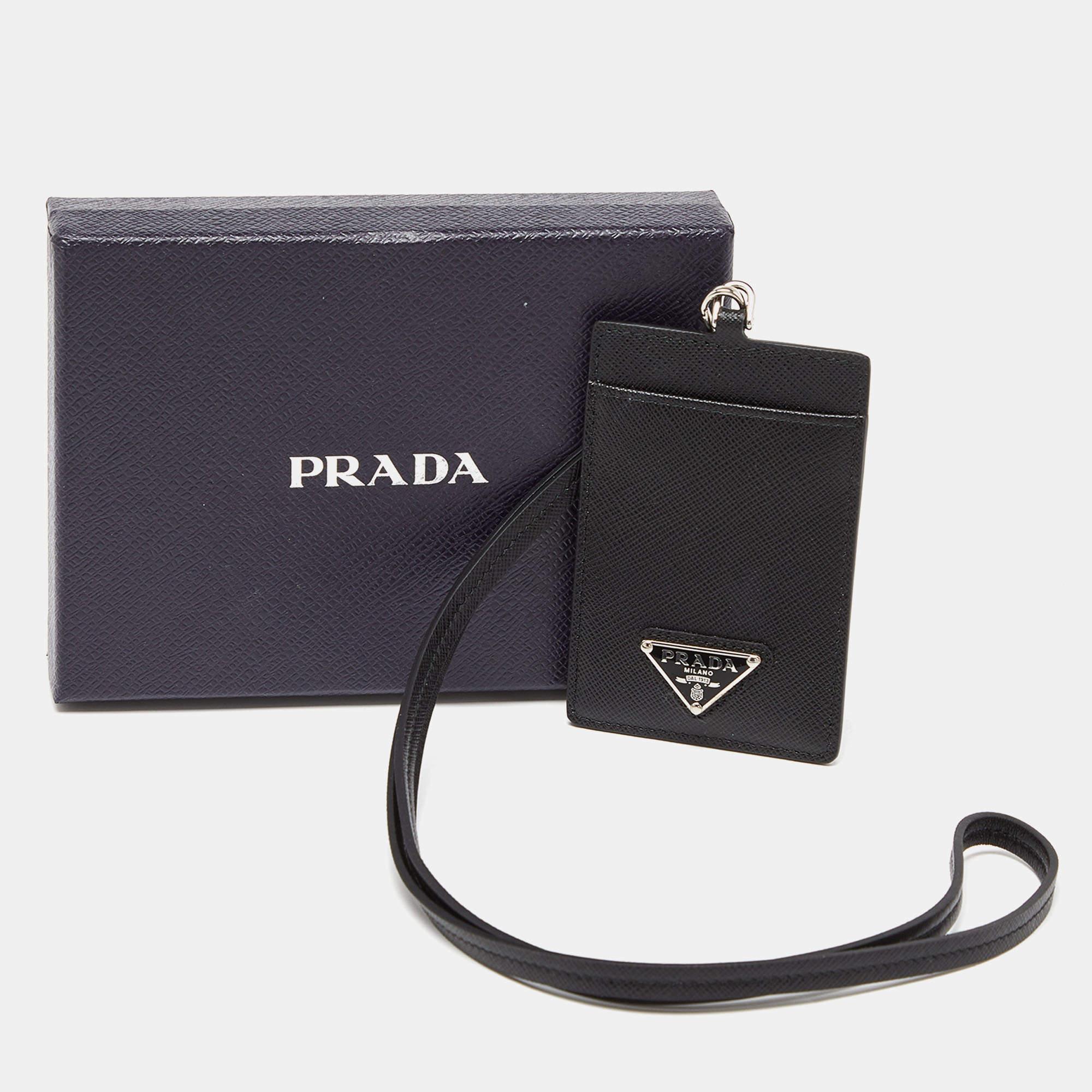 Women's Prada Black Saffiano Leather Badge Holder