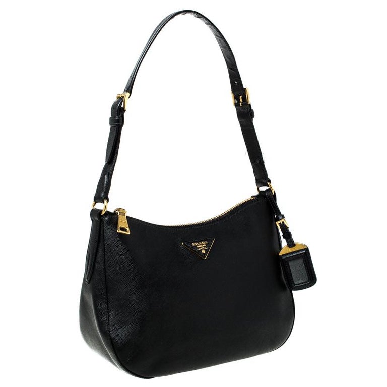 Prada Black Saffiano Leather Baguette Shoulder Bag For Sale at 1stdibs