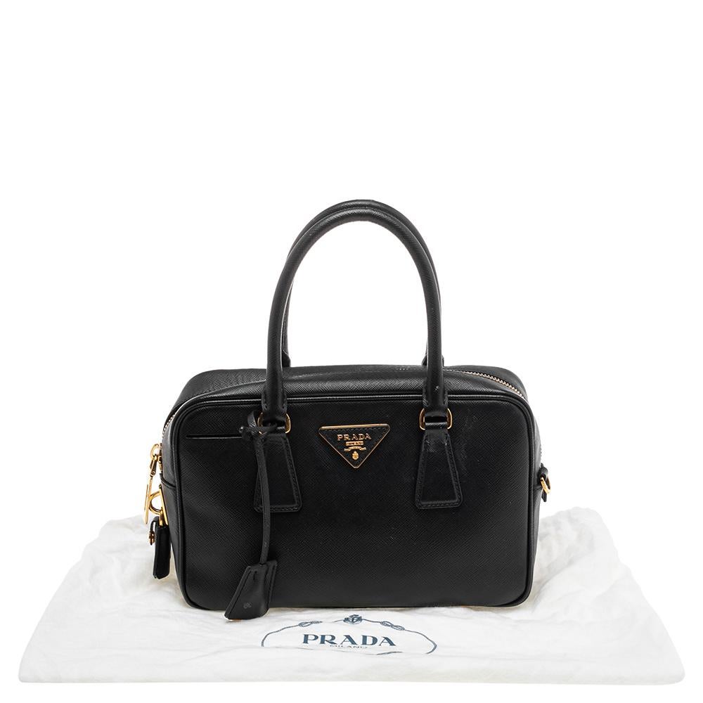 Prada Black Saffiano Leather Bauletto Top Handle Bag 3