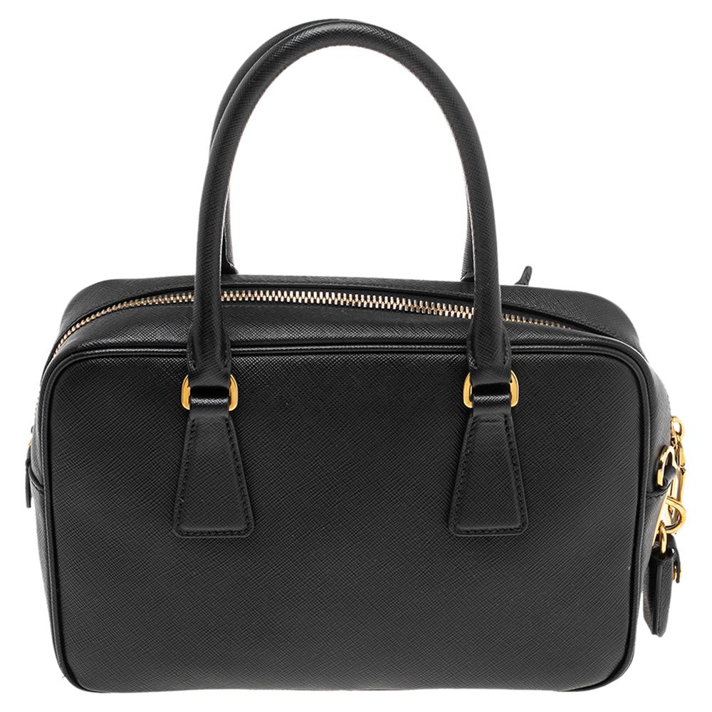 Prada Black Saffiano Leather Bauletto Top Handle Bag 4