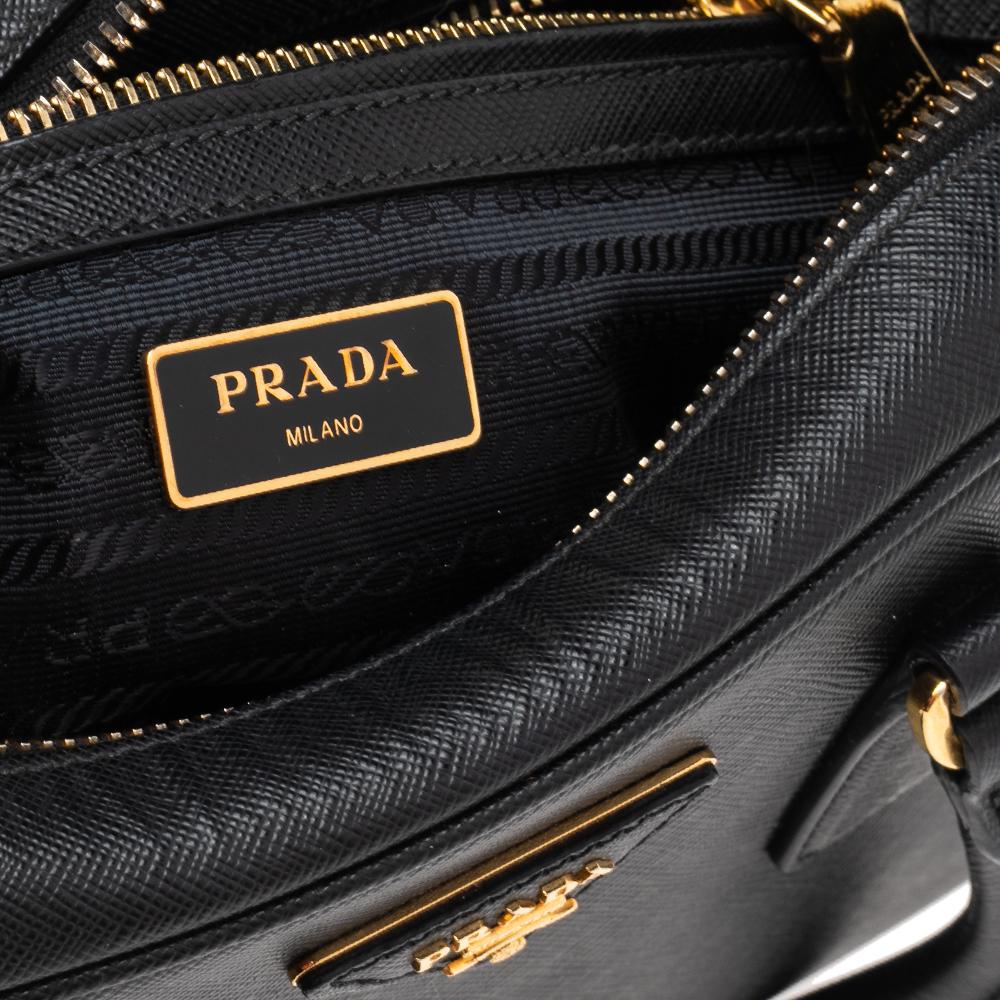 Prada Black Saffiano Leather Bauletto Top Handle Bag 5