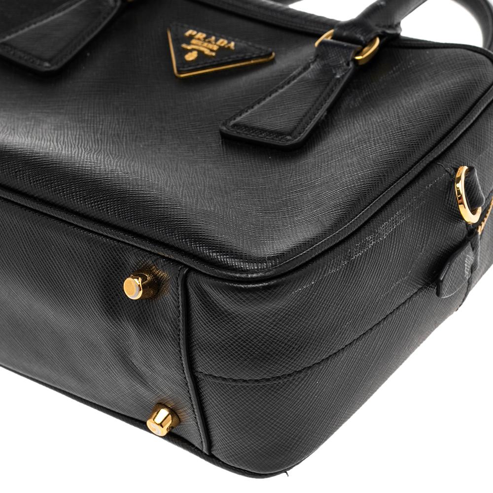 Women's Prada Black Saffiano Leather Bauletto Top Handle Bag