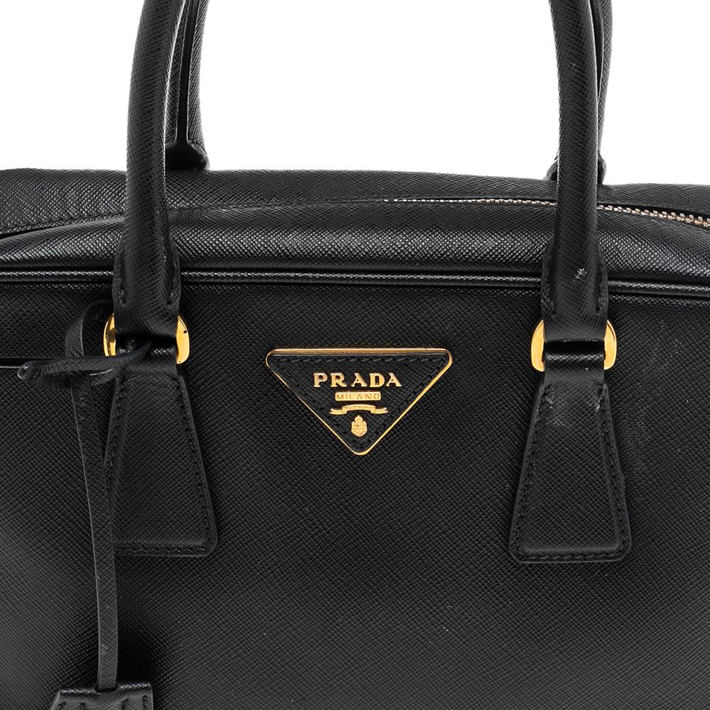 Prada Black Saffiano Leather Bauletto Top Handle Bag 1