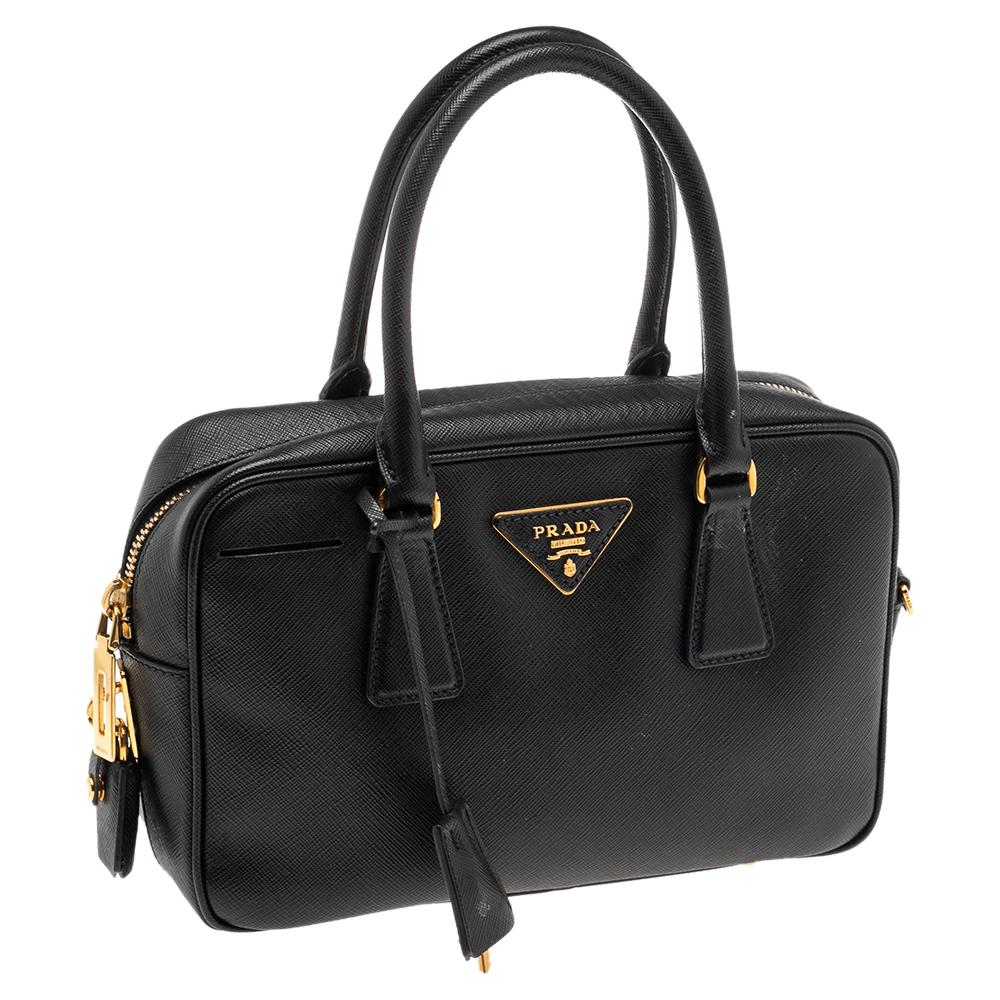 Prada Black Saffiano Leather Bauletto Top Handle Bag 2