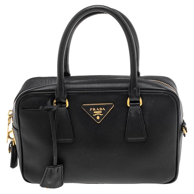 Prada Black Saffiano Leather Bauletto Top Handle Bag at 1stDibs | prada  saffiano leather top handle bag, black