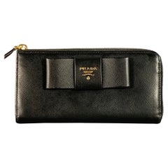 PRADA Black Saffiano Leather Bow Checkbook Wallet