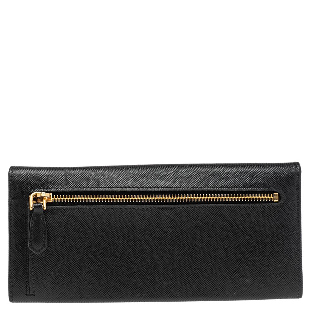 Prada Black Saffiano Leather Bow Continental Wallet 1