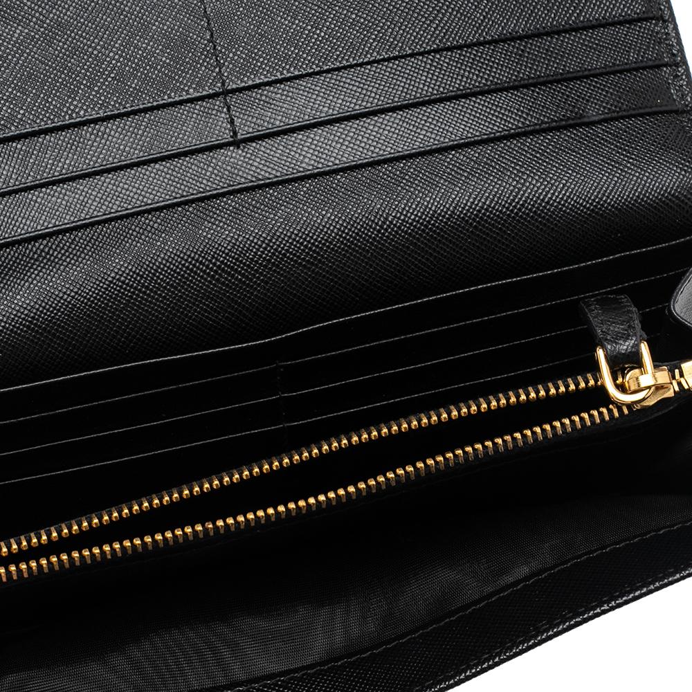 Prada Black Saffiano Leather Bow Continental Wallet 2