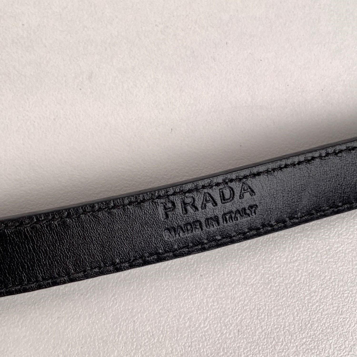Women's Prada Black Saffiano Leather Bow Skinny Belt Size 85/34