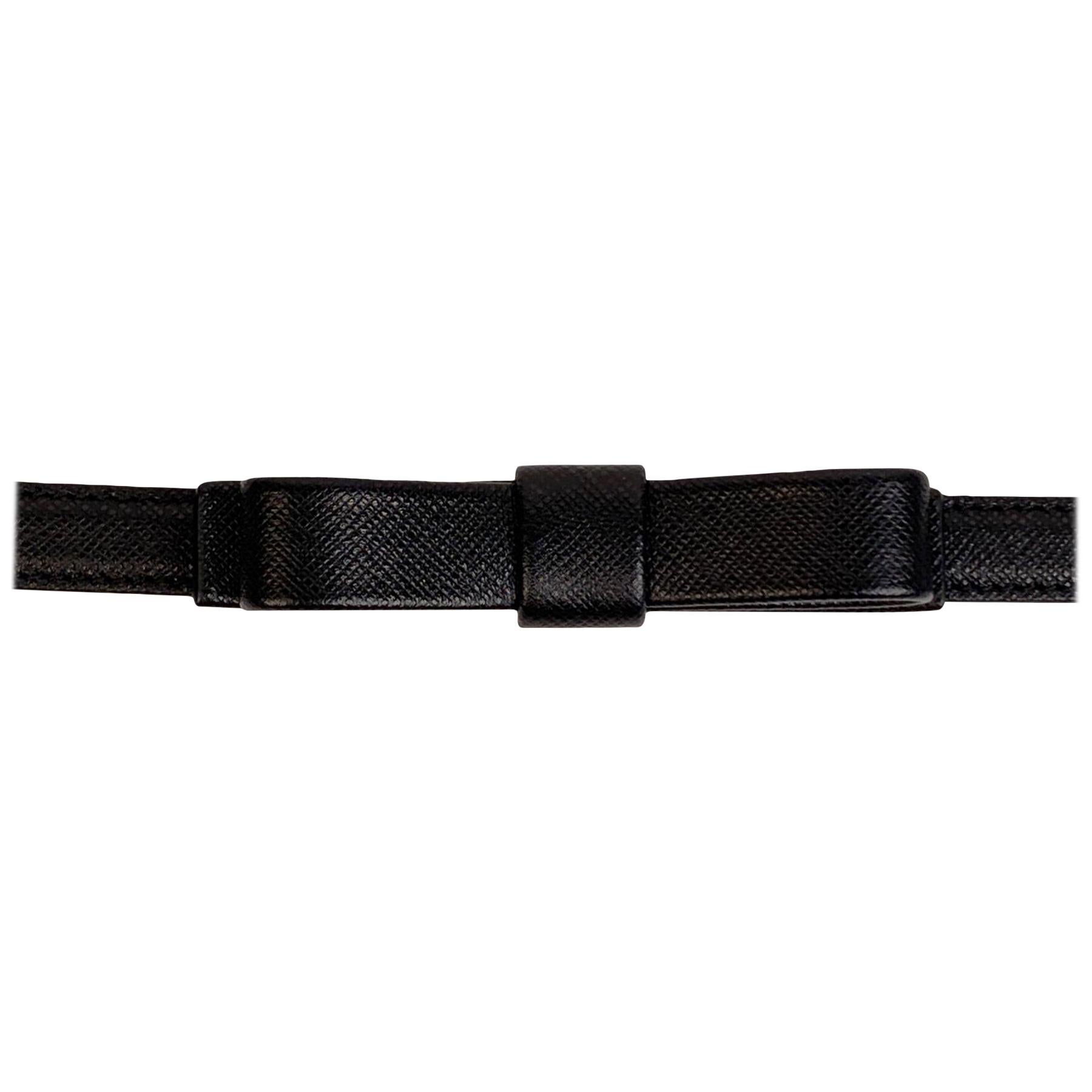 Prada Black Saffiano Leather Bow Skinny Belt Size 85/34