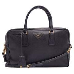 Used Prada Black Saffiano Leather Bowler Boston Bag