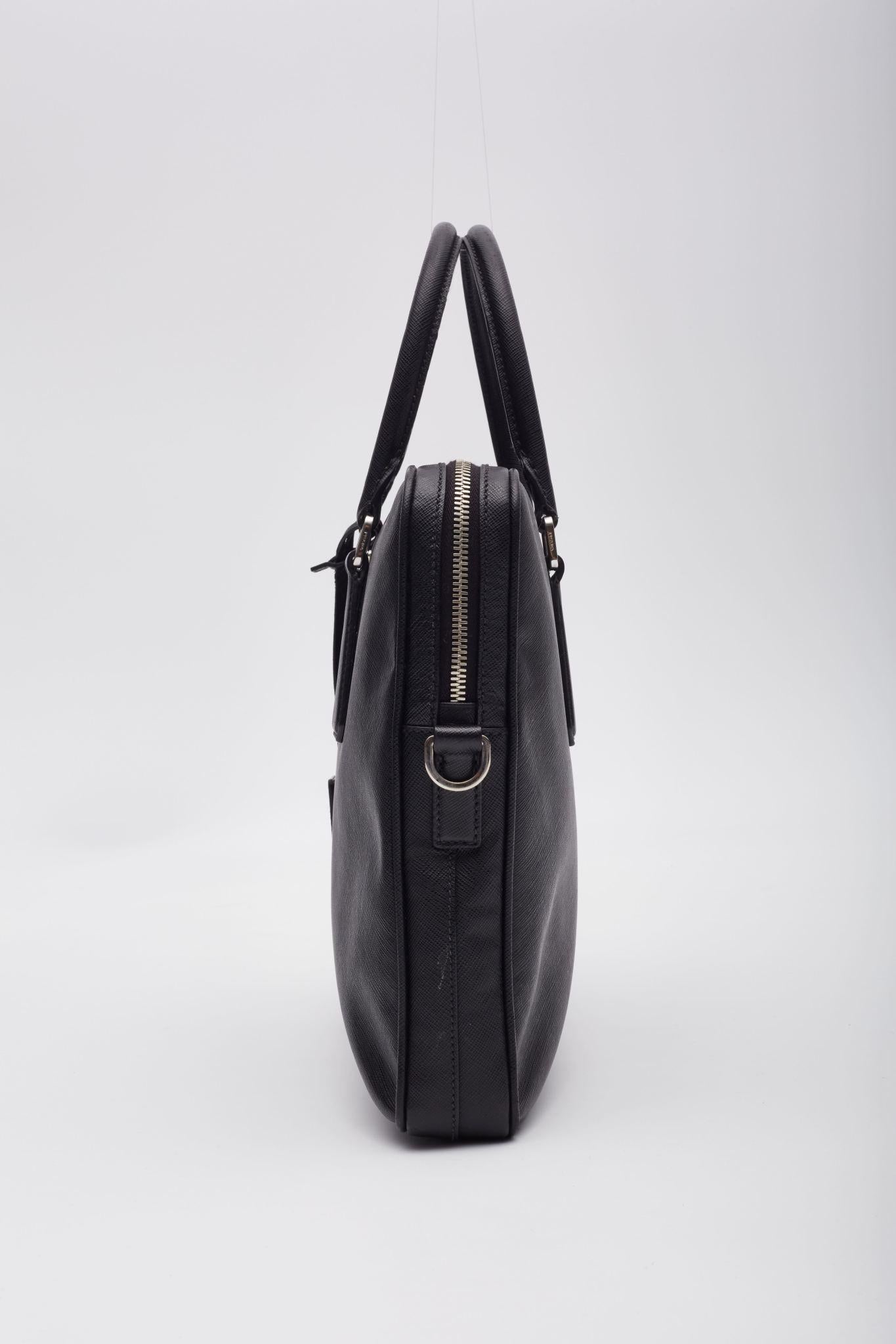 Prada Black Saffiano Leather Briefcase Bag For Sale 1