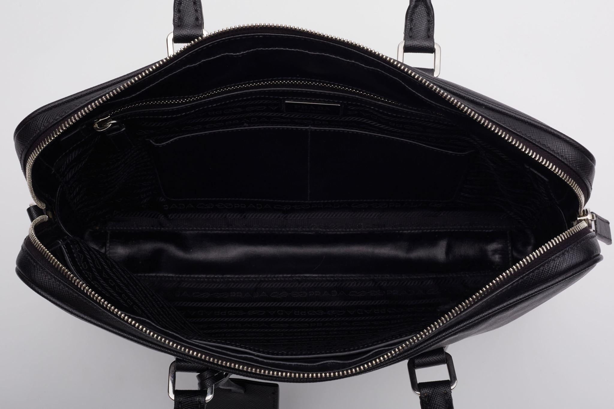 Prada Black Saffiano Leather Briefcase Bag For Sale 3