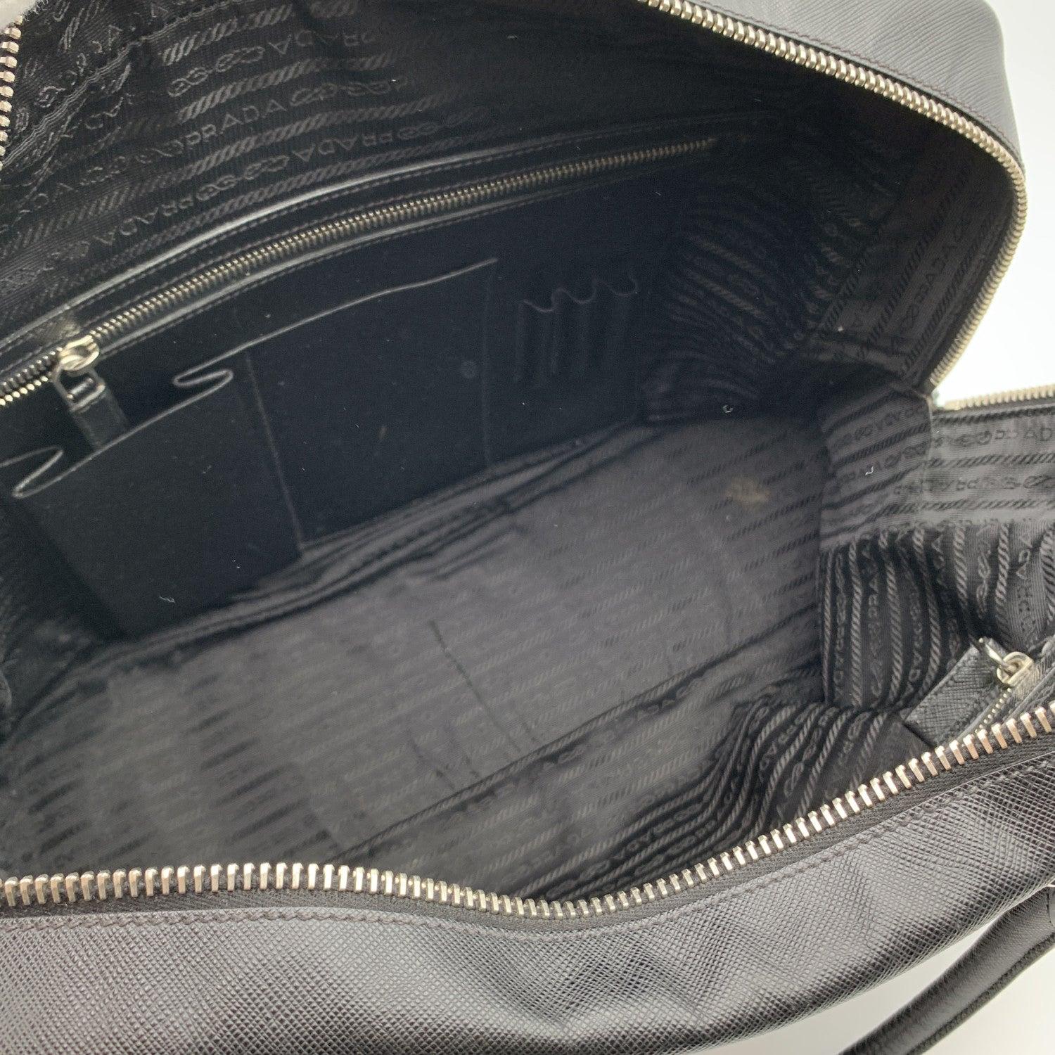 Prada Black Saffiano Leather Briefcase Satchel Zip Top Work Bag 1