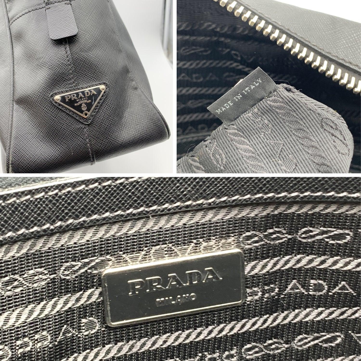 Prada Black Saffiano Leather Briefcase Satchel Zip Top Work Bag For Sale 2