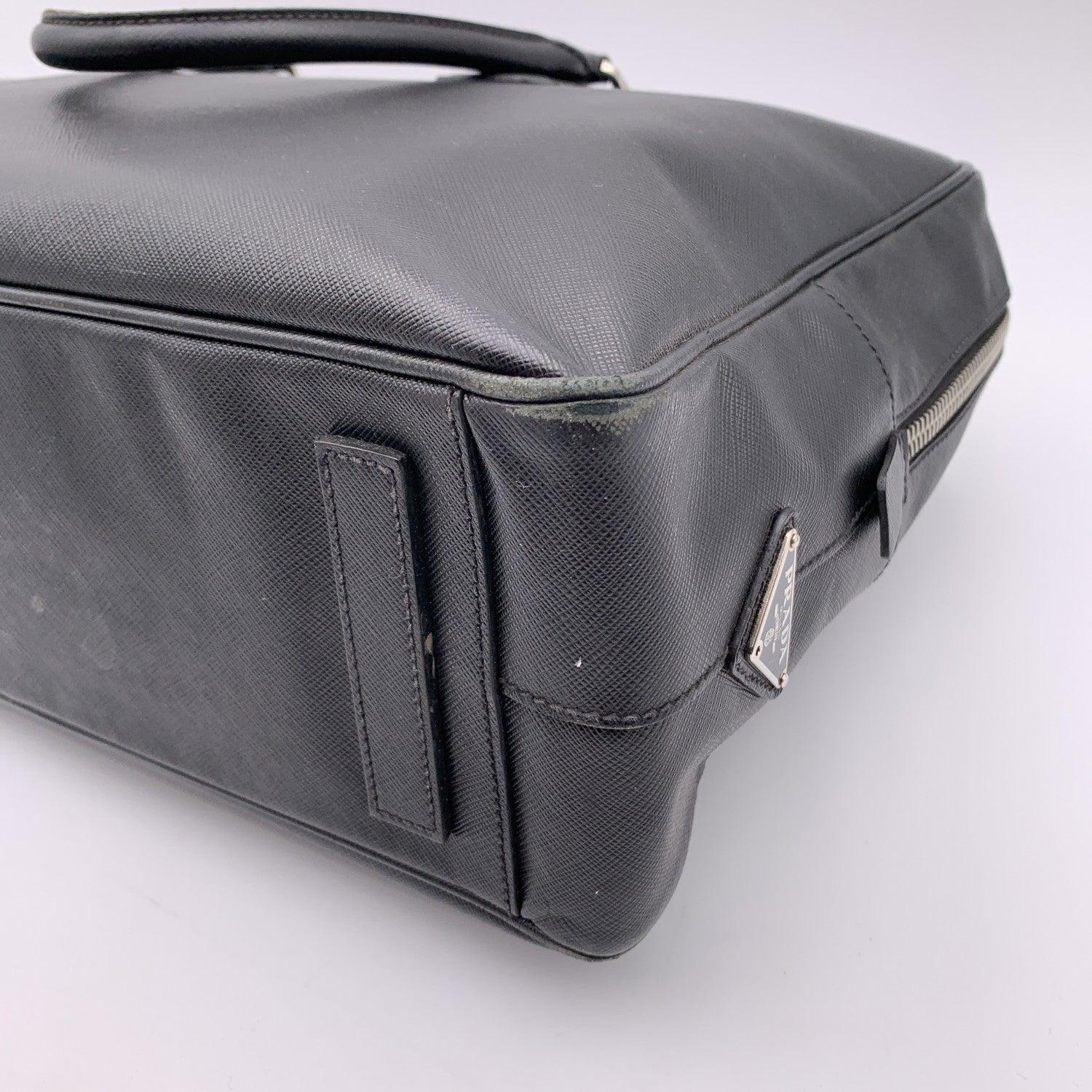 Prada Black Saffiano Leather Briefcase Satchel Zip Top Work Bag 3