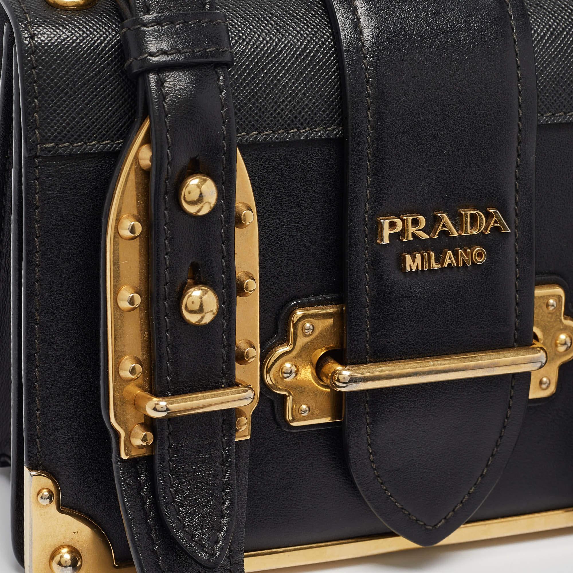 Prada Black Saffiano Leather Cahier Flap Shoulder Bag For Sale at 1stDibs