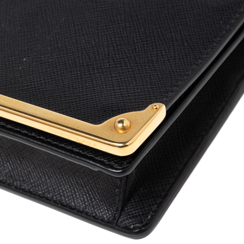 Prada Black Saffiano Leather Cahier Wallet on Chain 3