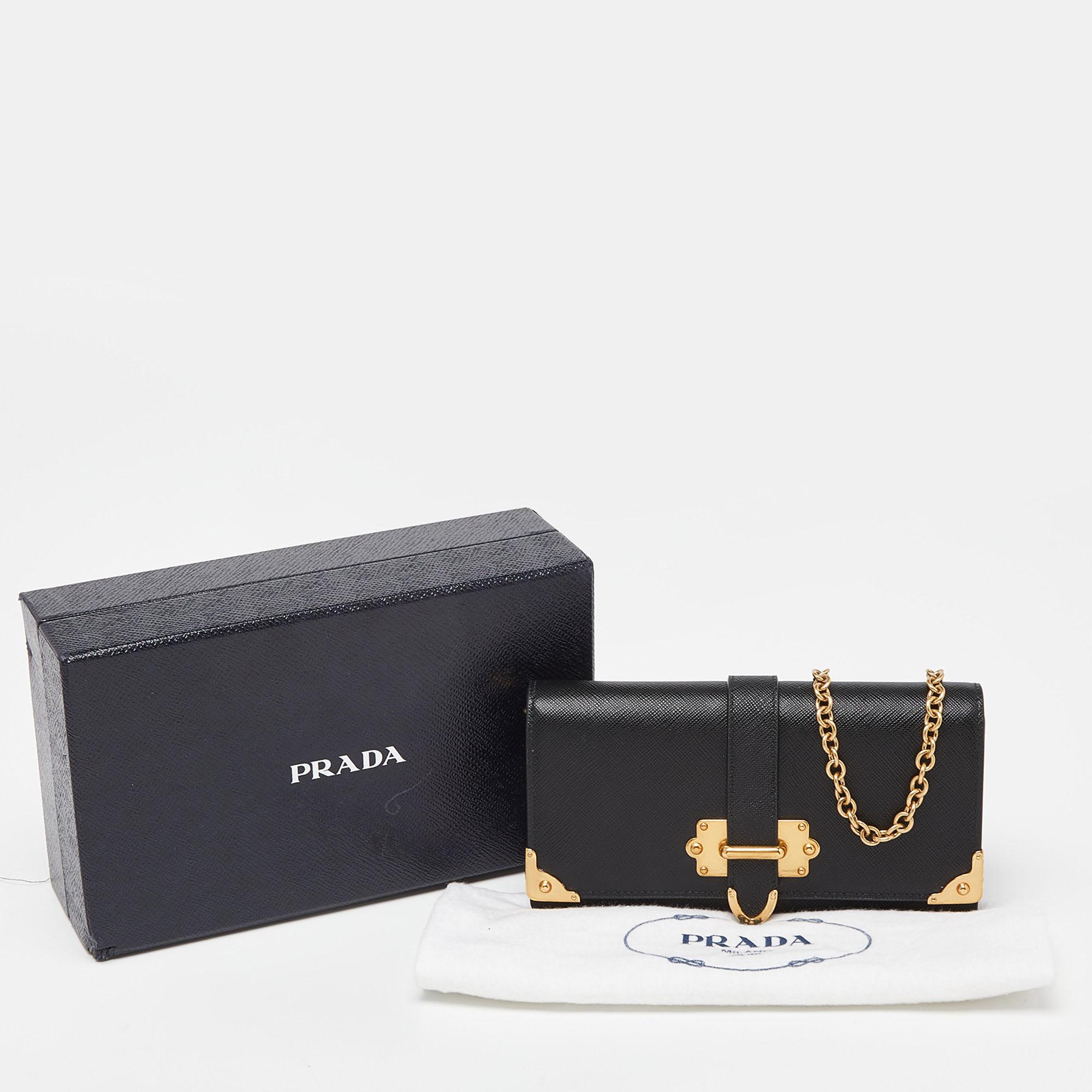Prada Black Saffiano Leather Cahier Wallet on Chain 7