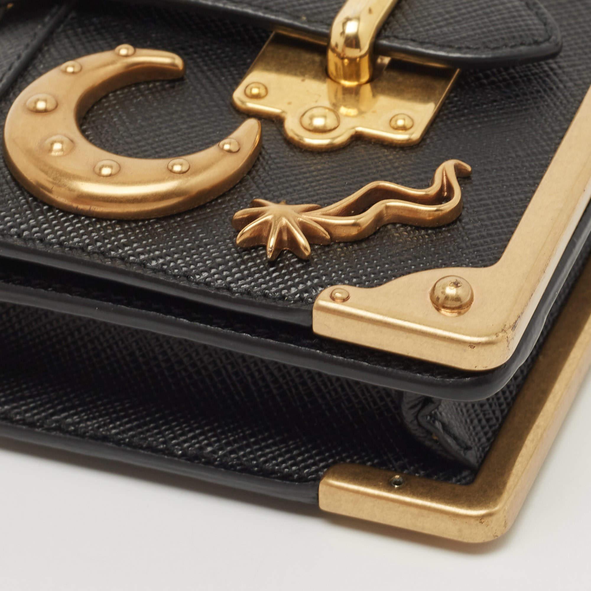 Women's Prada Black Saffiano Leather Cahier Wallet on Chain