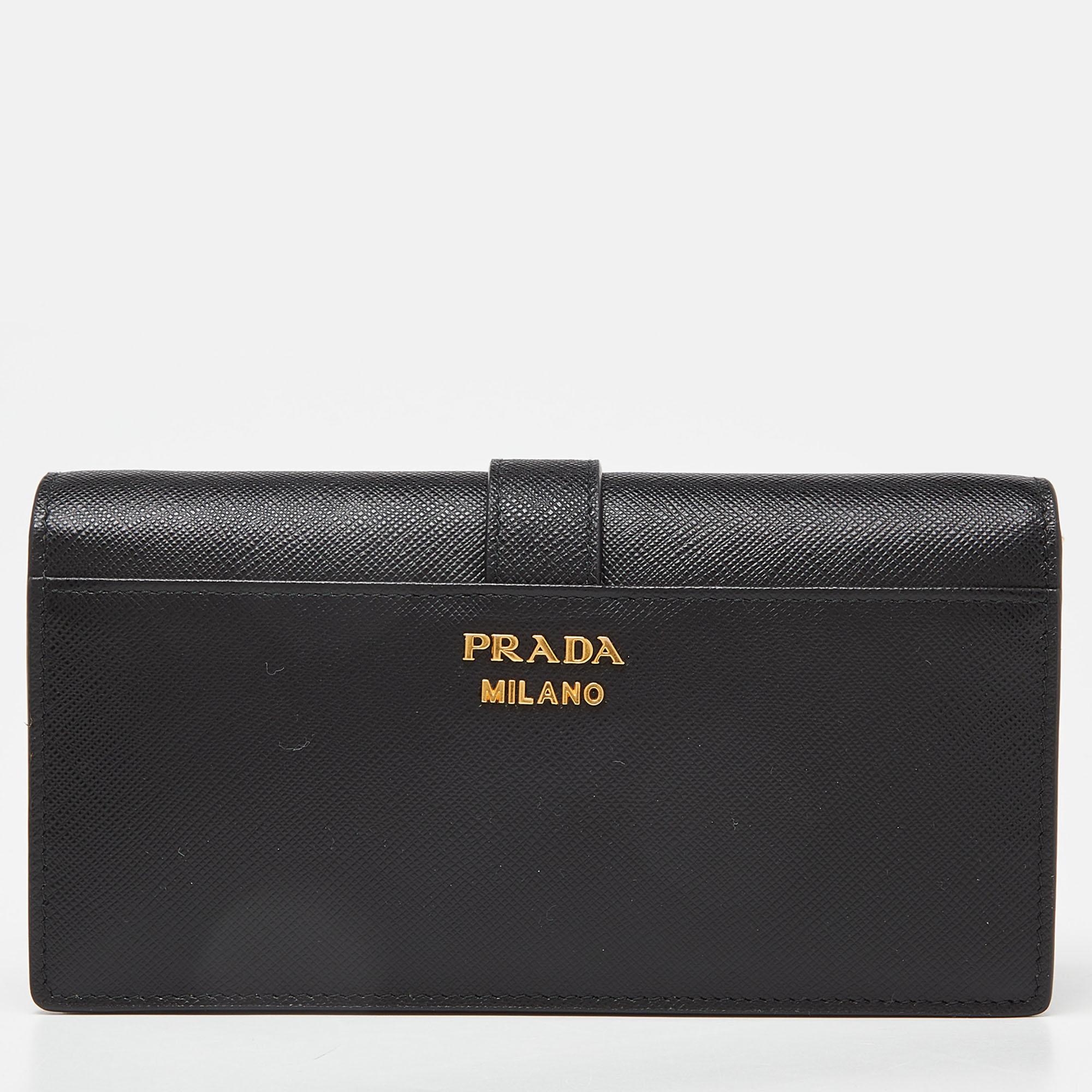 Women's Prada Black Saffiano Leather Cahier Wallet on Chain