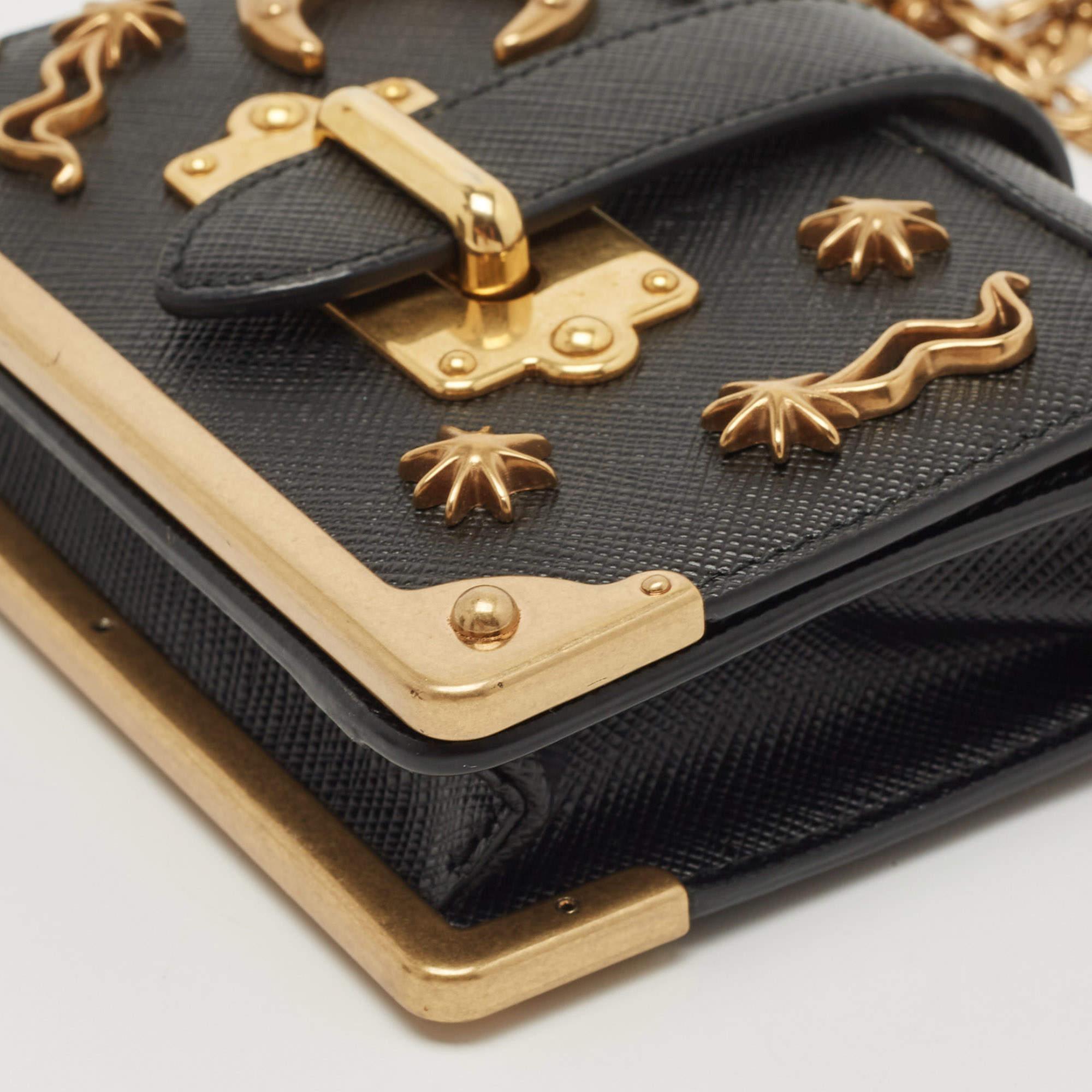 Prada Black Saffiano Leather Cahier Wallet on Chain 1