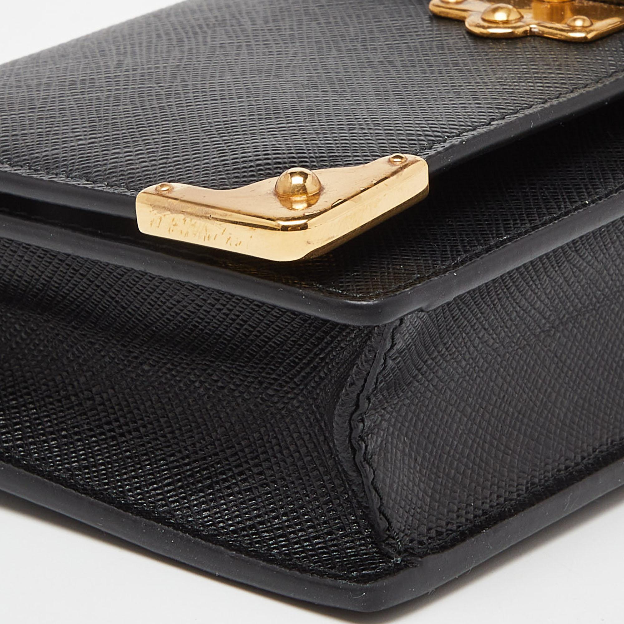 Prada Black Saffiano Leather Cahier Wallet on Chain 3