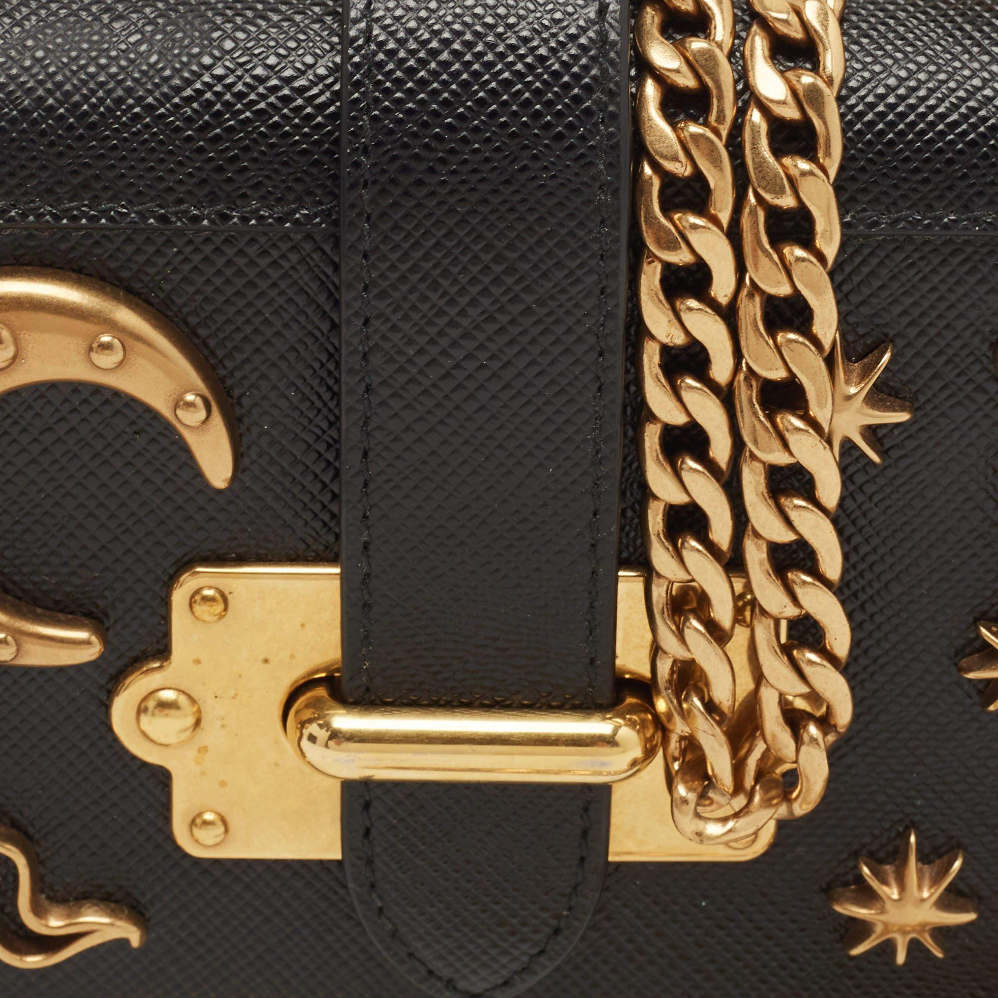 Prada Black Saffiano Leather Cahier Wallet on Chain 4