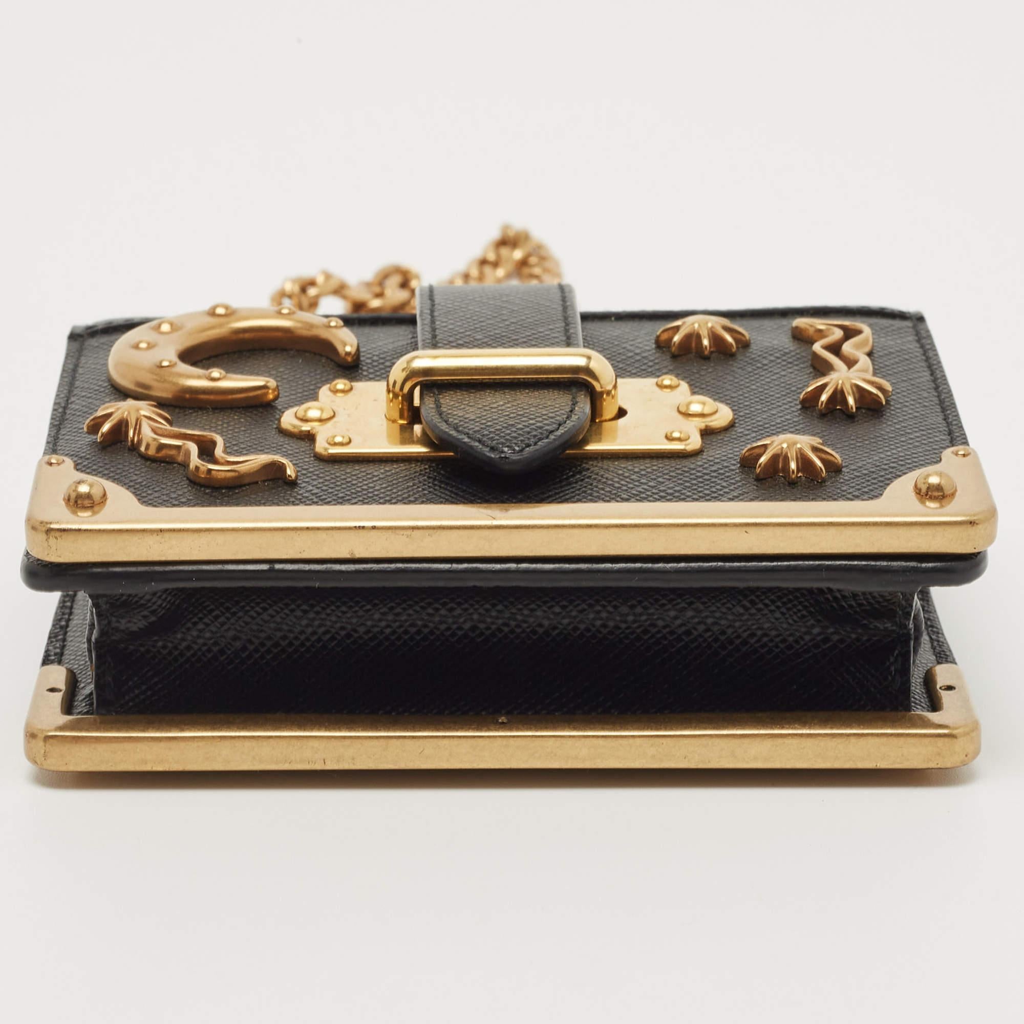 Prada Black Saffiano Leather Cahier Wallet on Chain 5