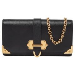 Prada Black Saffiano Leather Cahier Wallet on Chain