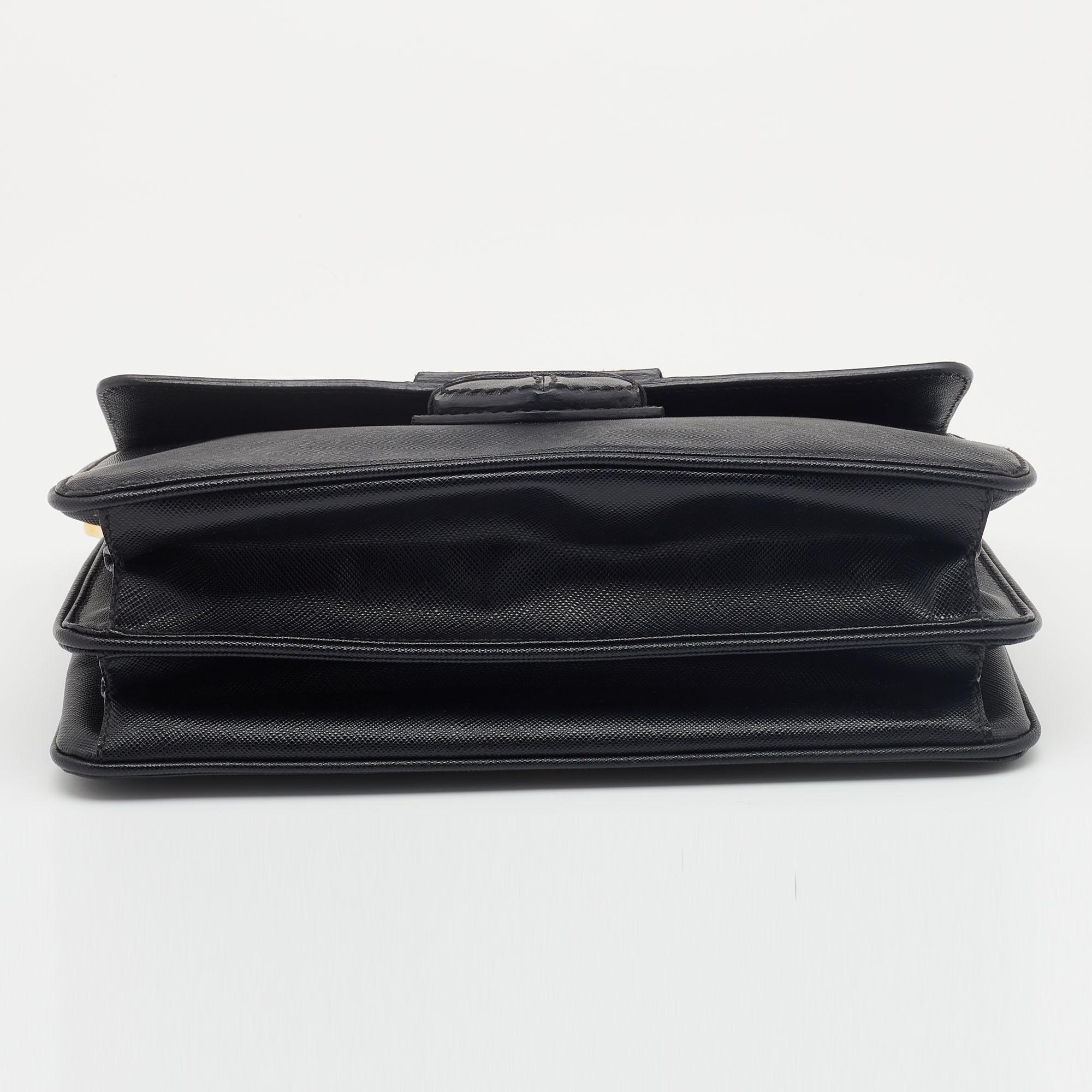 Women's Prada Black Saffiano Leather Cinghiale Flap Crossbody Bag