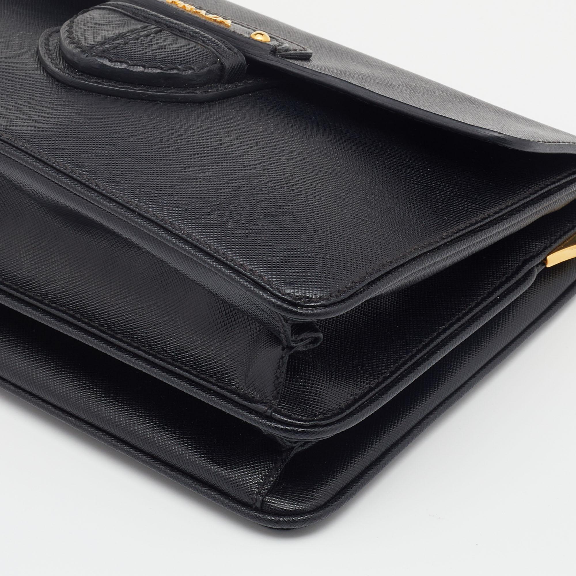Prada Black Saffiano Leather Cinghiale Flap Crossbody Bag 2
