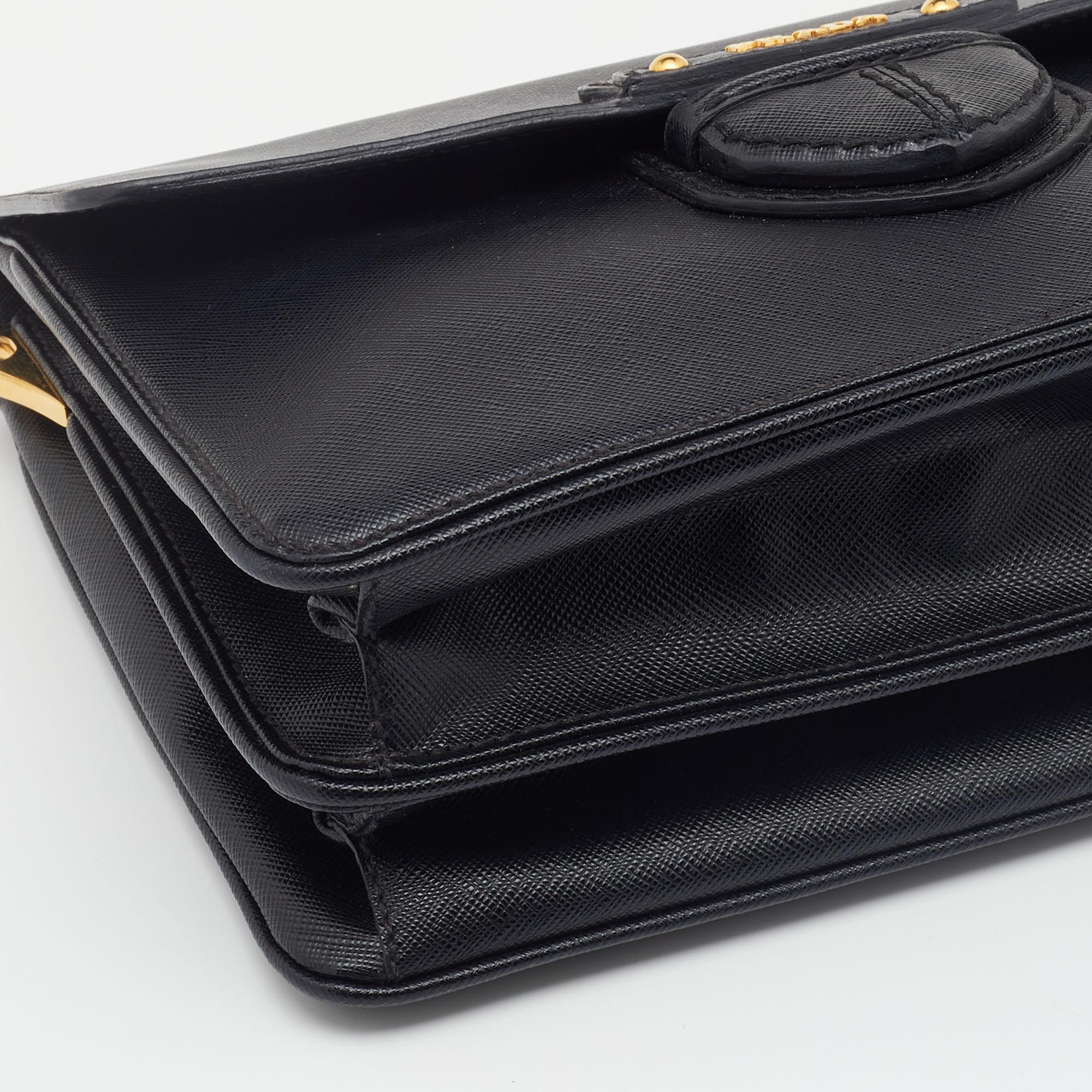 Prada Black Saffiano Leather Cinghiale Flap Crossbody Bag 3