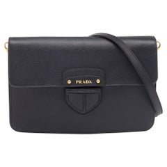 Prada Black Saffiano Leather Cinghiale Flap Crossbody Bag