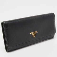Prada Black Saffiano Leather Continental Wallet
