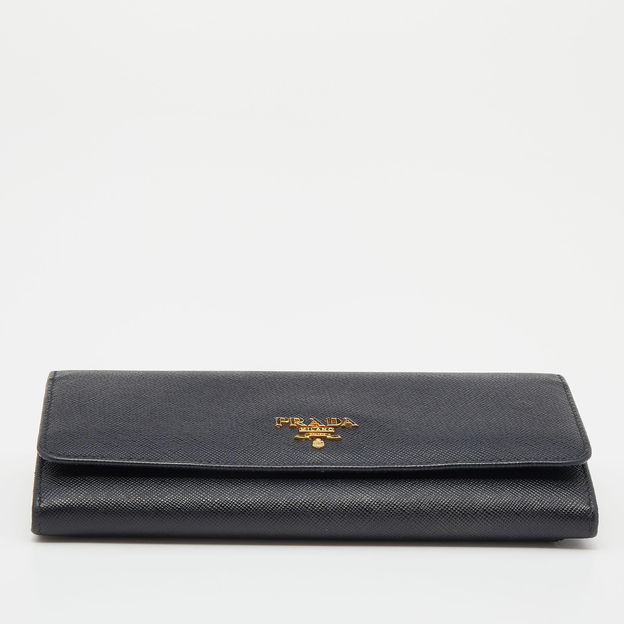 Women's Prada Black Saffiano Leather Continental Wallet